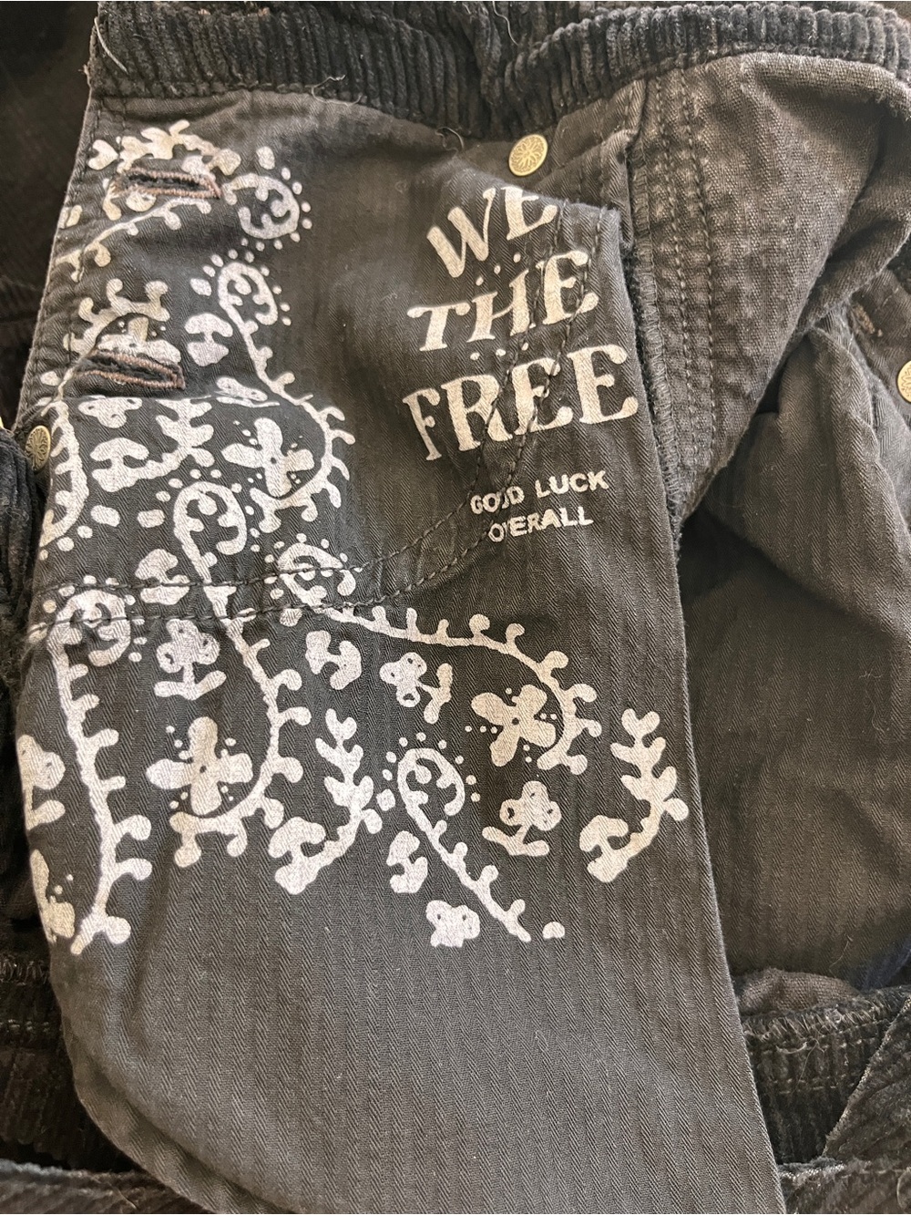 We The Free Good Luck Overall XS Black Corduroy Wide Leg Cotton Free People - Picture 8 of 9